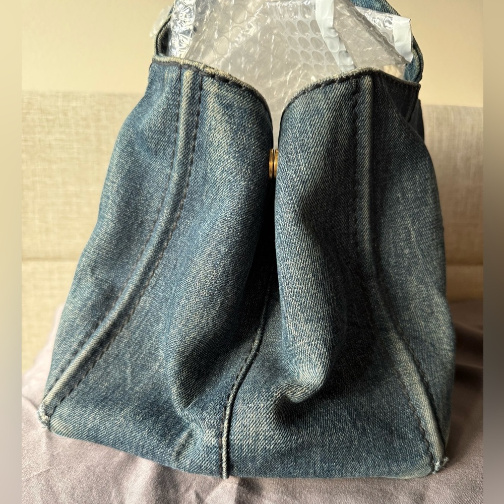 Prada Canapa Denim Tote + COA. 9x15” - Picture 3 of 14